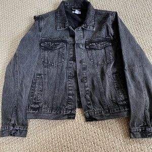 Forever 21 Black Distressed Denim Jean Jacket L